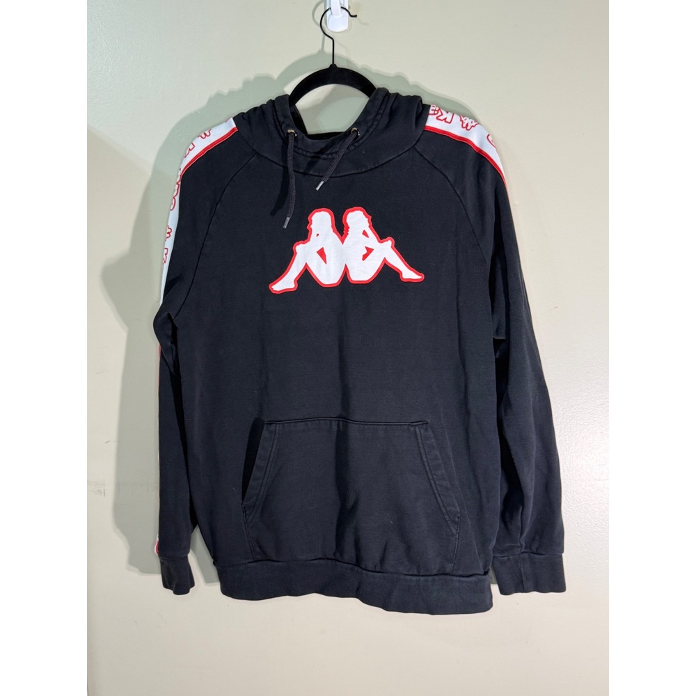 Kappa Mens Logo Tape Pullover Hoodie Black Red White Large 184847/02-2019